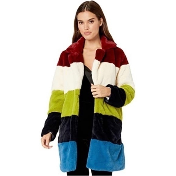 Blank NYC Faux Fur Color Block Coat in Super Nova - Picture 1 of 5